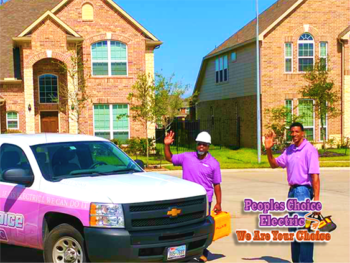 Peoples Choice Electric truck and crew on a Houston job site